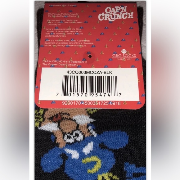 Cap’n Crunch Crew Socks 1 Pair Men's 6-12 Black Blue w Logo Cereal Berries NEW - Picture 4 of 9